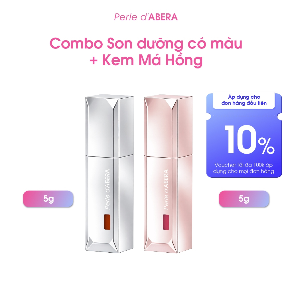 Combo Son Dưỡng Có Màu 5g + Kem Má Hồng Perle d'ABERA 5g