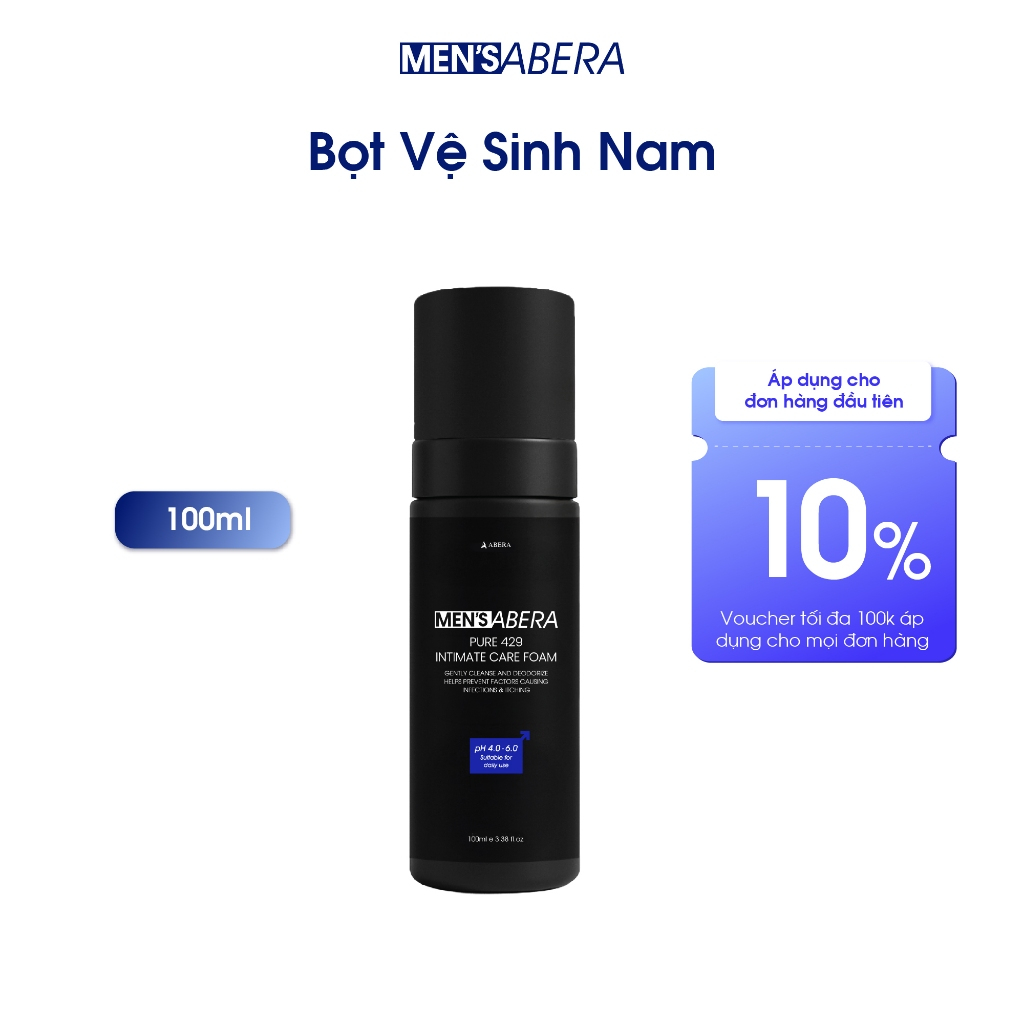 Bọt Vệ Sinh Nam MEN'S ABERA 100ml - Zinc PCA & Lactobacillus - Hỗ Trợ Làm Sạch, Khử Mùi, Dịu Mát Vùn