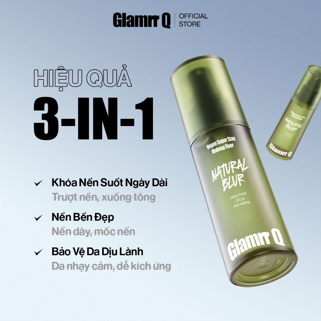 Xịt Khóa Nền Cố Định Glamrr Q Vegan Super Stay Makeup Fixer (1 chai, 50ml, HSD <24 tháng)