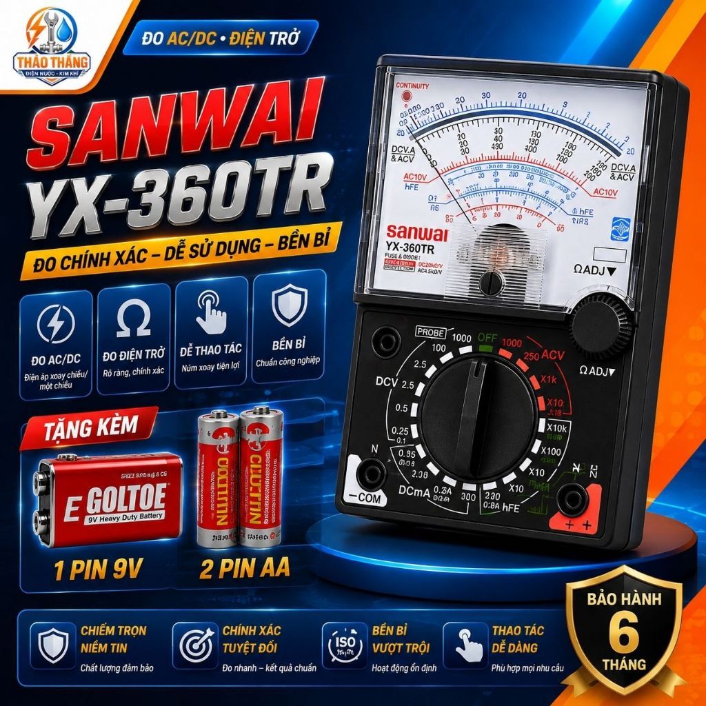Đồng Hồ Vạn Năng Kim SanwaI YX-360TR Đo Điện AC DC Điện Trở, Đồng Hồ VOM Analog Dễ Sử Dụng