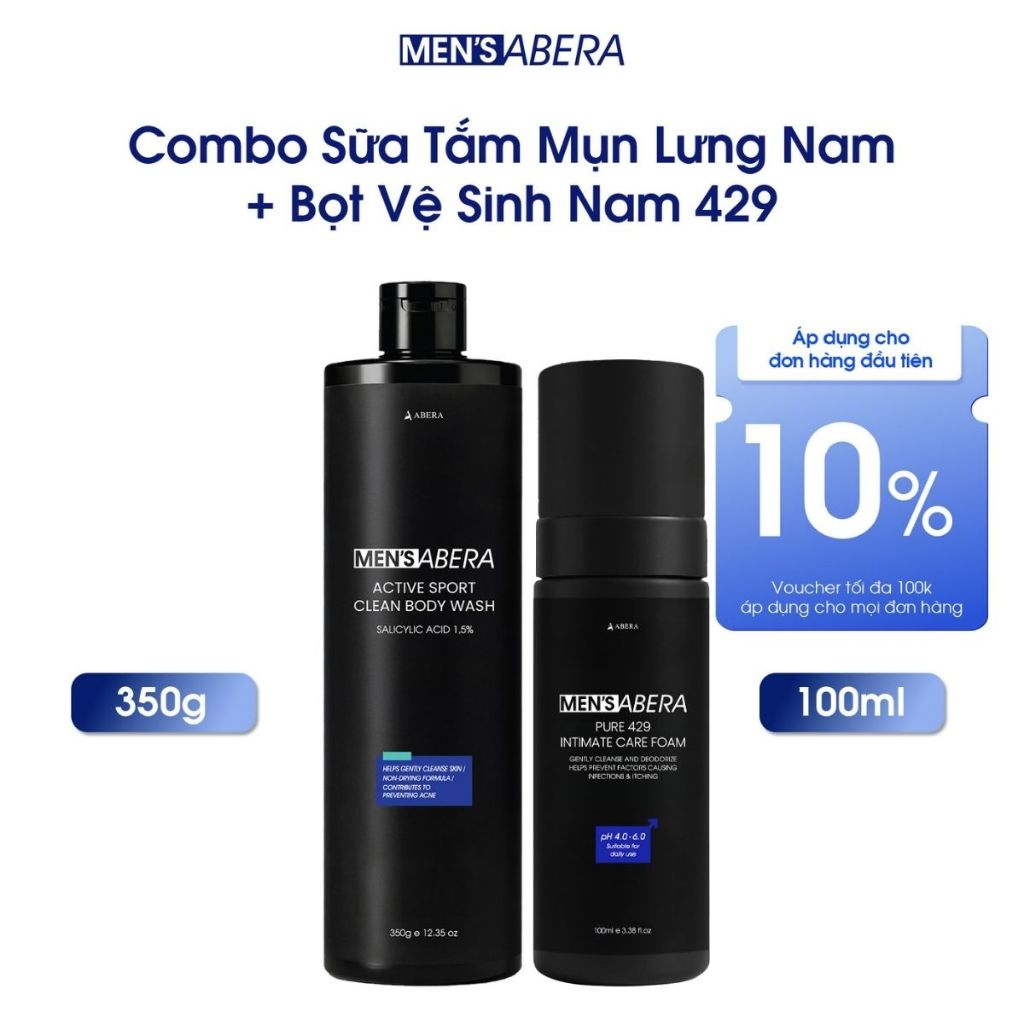 Combo Sữa Tắm Mụn Lưng 350g + Bọt Vệ Sinh Nam MEN'S ABERA 100ml