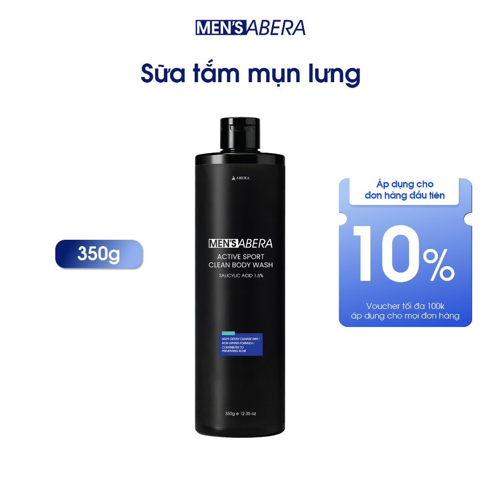 Sữa Tắm Mụn Lưng Nam MEN'S ABERA 350g - Phức hợp PHA & BHA, Tea Tree Oil - Hỗ Trợ Làm Sạch Da, Góp P
