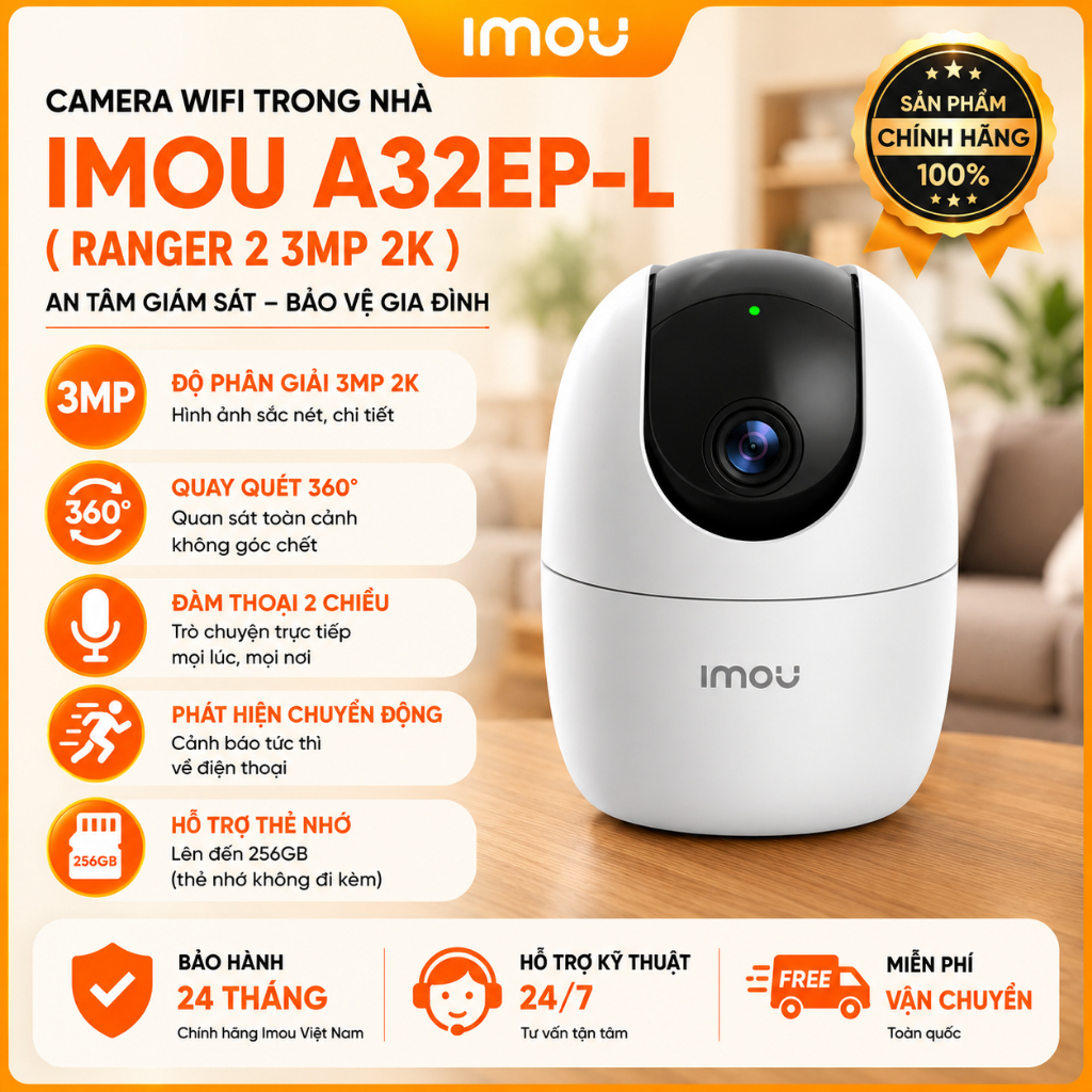 Camera WIFI XOAY 360 IMOU Ranger 2 A52P 5MP 3K - A32EP 3MP, Ranger 2 Pro Gọi Điện Trong Nhà Còi Hú B
