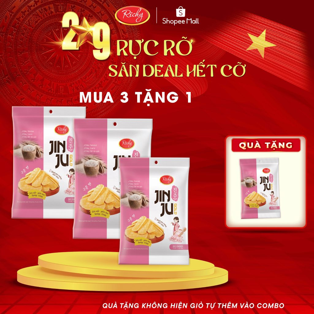 [MUA 3 TẶNG 1] Bánh Gạo JINJU RICHY muối hồng Gói 134,4g Back to school