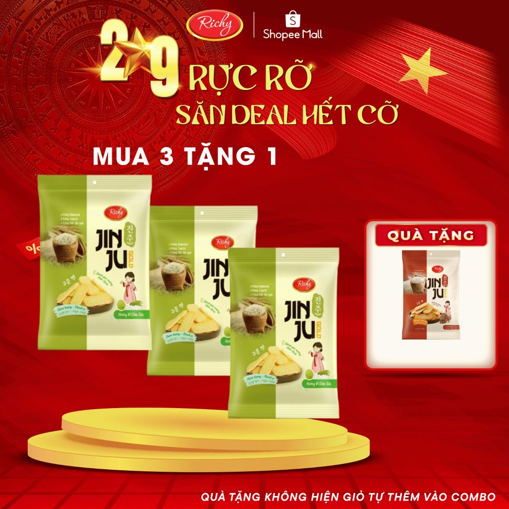 [MUA 3 TẶNG 1] Bánh Gạo JINJU RICHY vị Cốm Sữa 145g Back to school, bánh kẹo Richy