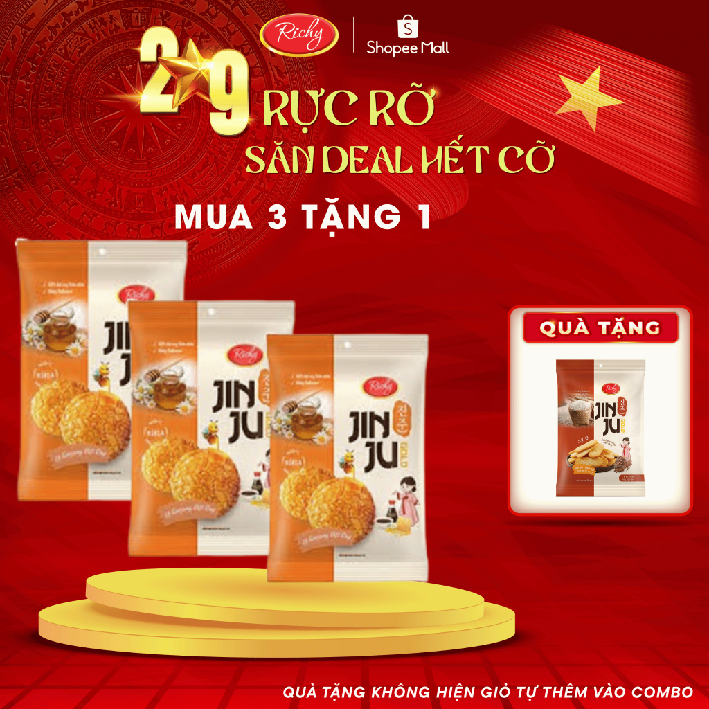 [MUA 3 TẶNG 1] Bánh gạo Richy Jinju Gold hương vị Ganjang mật ong 100g  back to school