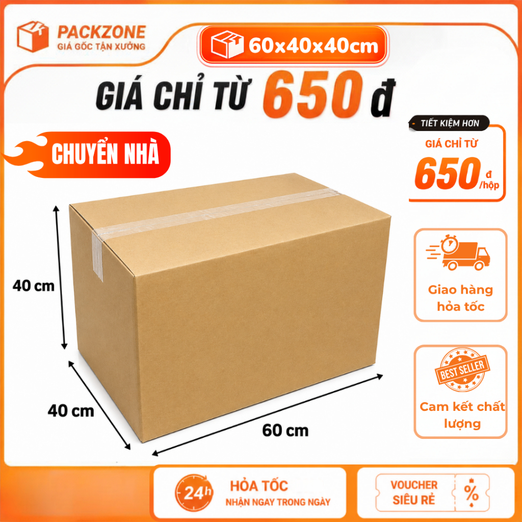 HỎA TỐC Thùng carton 60x40x40 chuyển nhà, thùng giấy lớn, thùng carton chuyển nhà size lớn – PACKZON