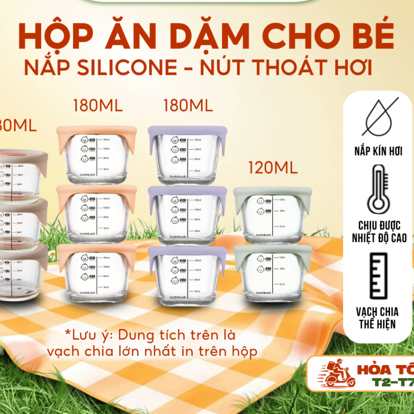 [Top Value] Hộp Thủy Tinh Trữ Đồ Ăn Dặm Cho Bé LocknLock Hũ Chia Vạch Nắp Silicone LLG508S3, LLG509S