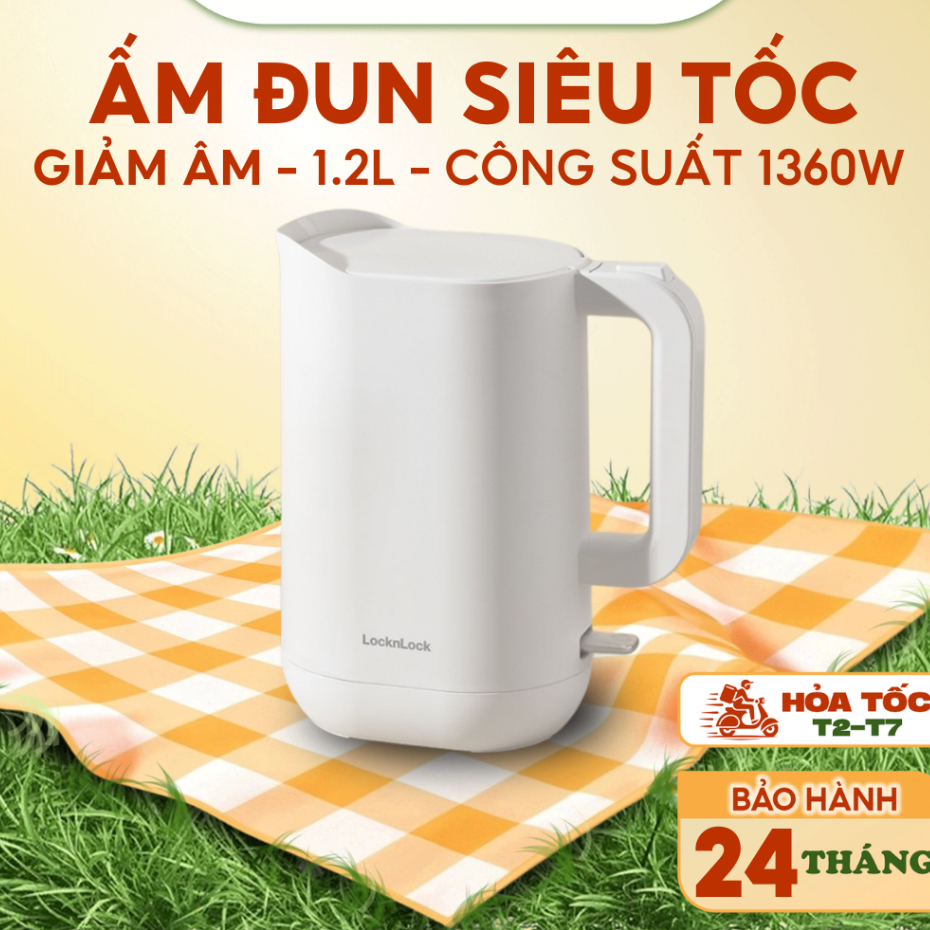 [Top Value] Ấm Đun Siêu Tốc Giảm Âm LocknLock Silent electric kettle 1.2L- Màu trắng EJK216WHT