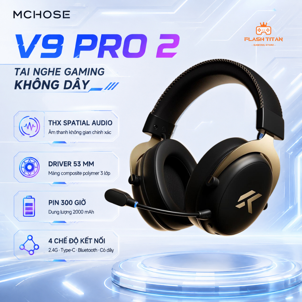Tai nghe Gaming Không dây Mchose V9 V2 Pro, Hỗ Trợ App Tùy Chỉnh, Mic Đàm Thoại, Nghe Rõ Tiếng Bước Chân, Chơi Game FPS