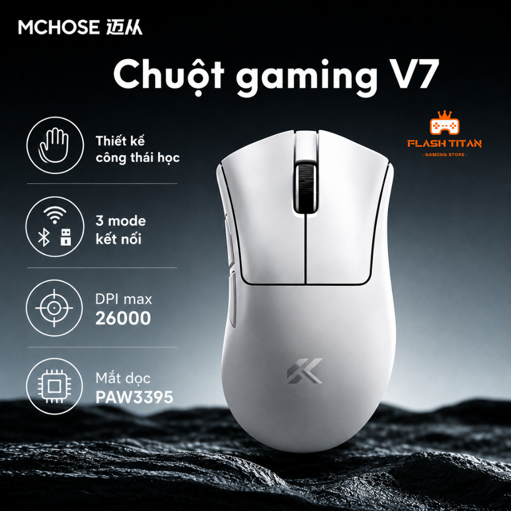 Chuột Gaming Không Dây Mchose V7 - Sensor PAW3395 - Thiết kế công thái học,Dùng cho PC,laptop Chơi Game FPS, Văn Phòng