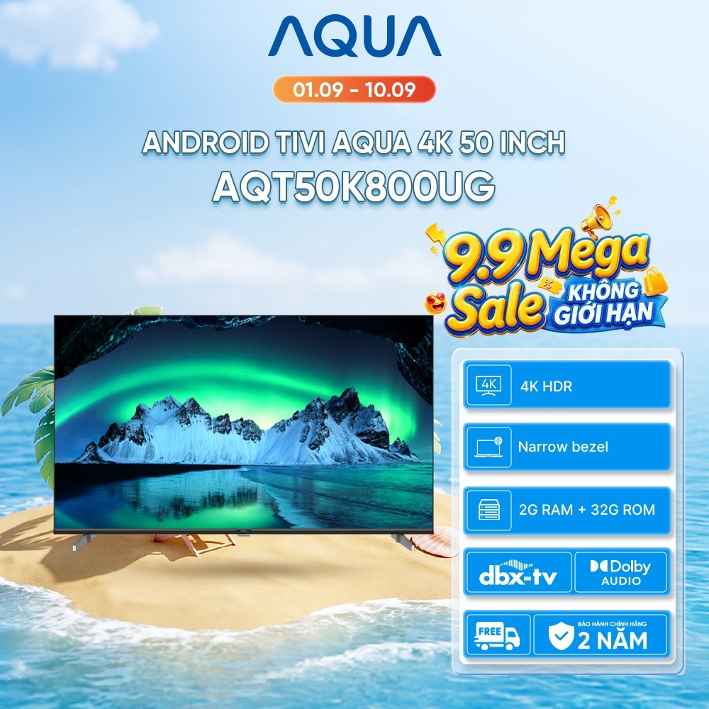 Google Tivi Aqua 4K 50 inch AQT50K800UG - Freeship toàn quốc - Bảo hành 1 đổi 1 trong 730 ngày đối v