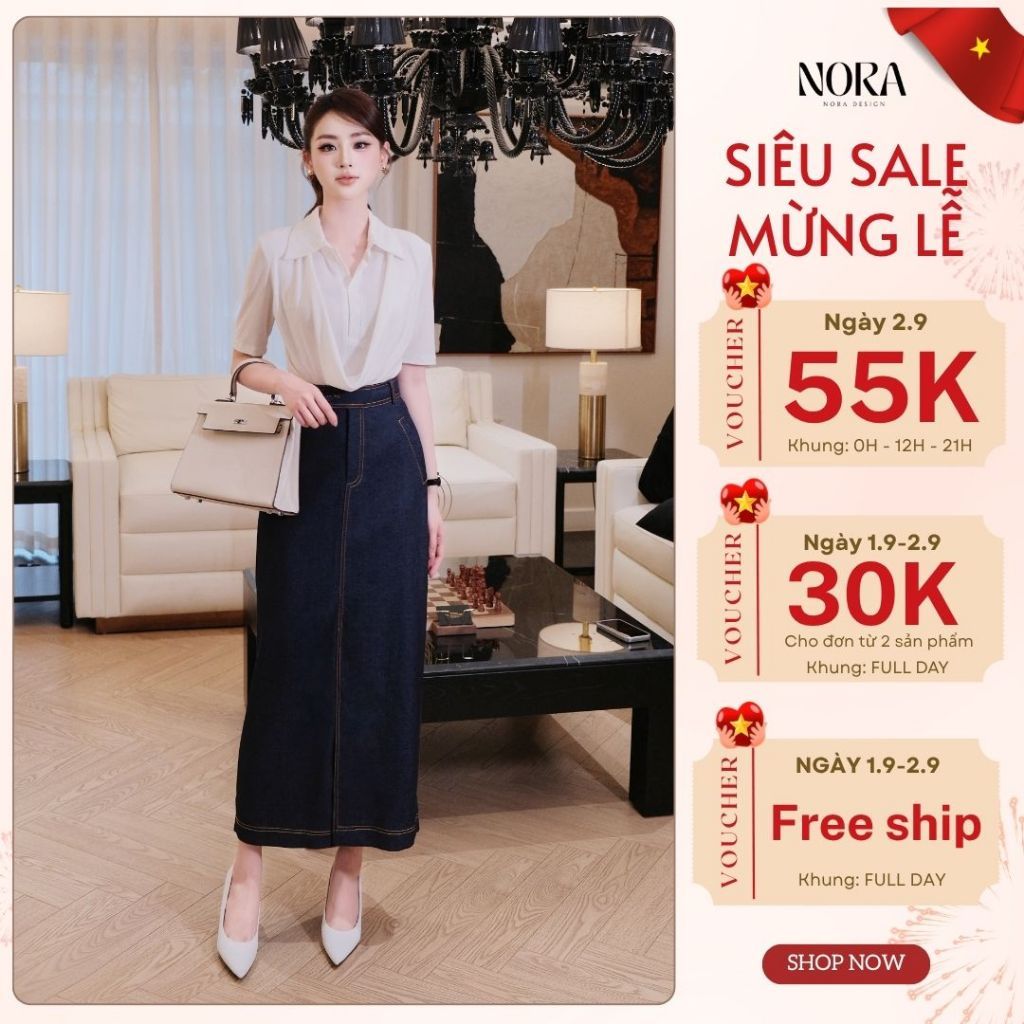 Set Váy Công Sở NORA, Áo Thun Cổ Đức Đổ Rủ Kèm Chân Váy Suông Dài Bò Lụa Cao Cấp S1116