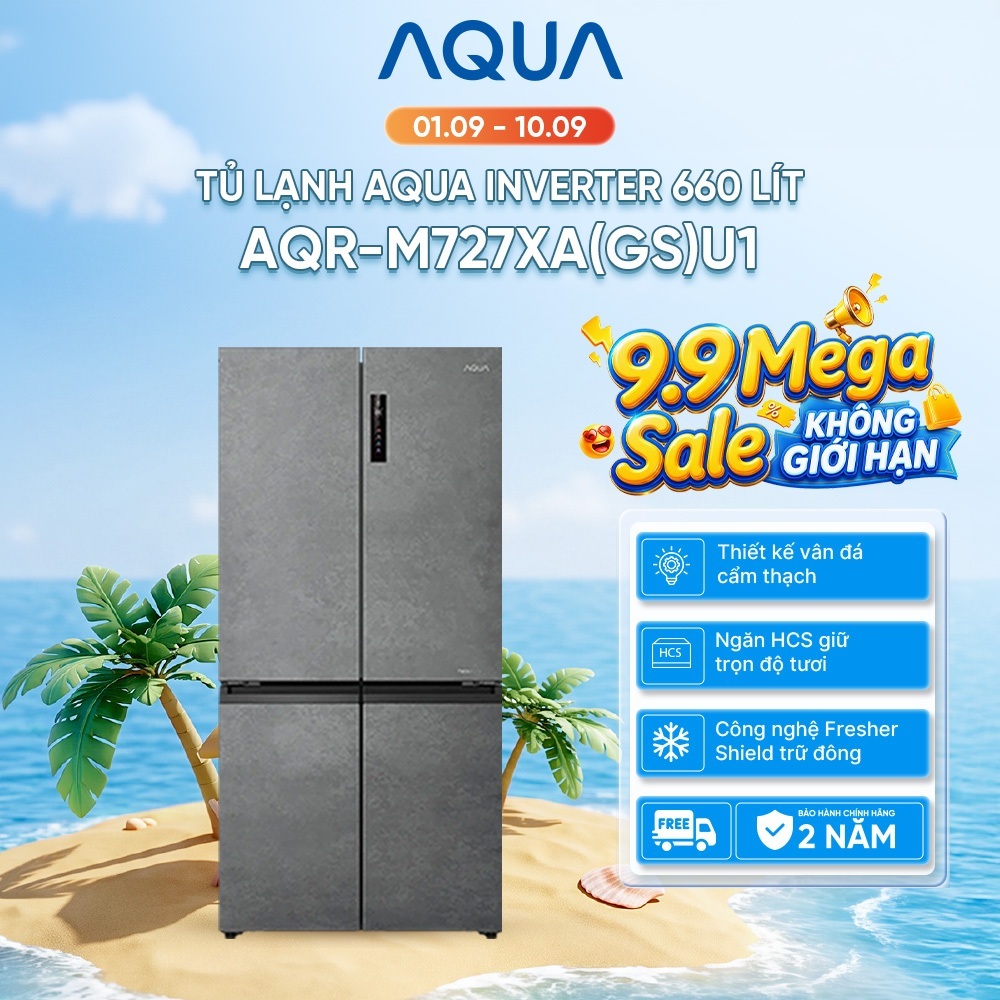 Tủ lạnh Aqua Inverter 660 lít Multi Door AQR-M727XA(GS)U1 - Bảo hành 2 năm - Freeship toàn quốc