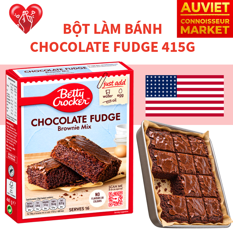 Bột Làm Bánh Ngọt Sô cô la Fudge Brownie Mix Betty Crocker Nguyên Liệu Làm Bánh Đậm Vị Mỹ 415g