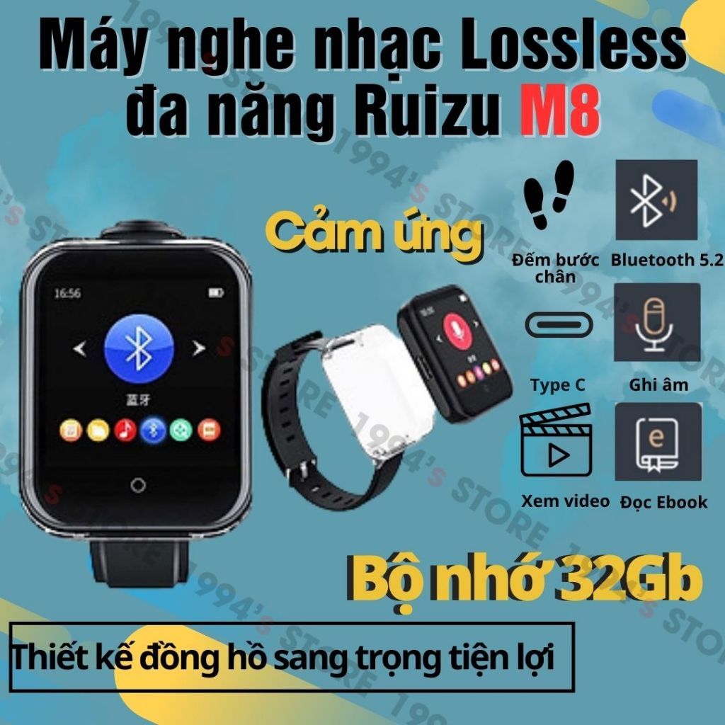 Bản 2026 Ruizu M8 Máy Nghe Nhạc Smart Watch MP3/MP4 - Kiêm đồng đồ - Bluetooth 5.2 - Loa ngoài - Xem