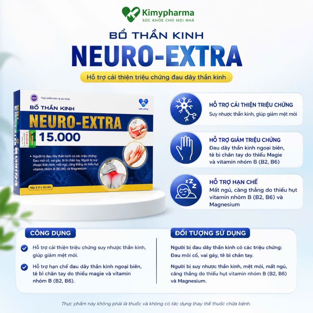 Neuro-Extra H15.000 – Viên Uống Bổ Sung Vitamin Nhóm B & Magie – Hỗ Trợ Hoạt Động Thần Kinh – Hộp 30