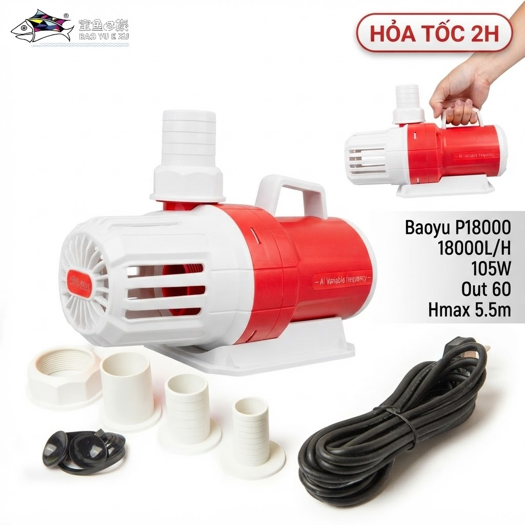 Máy Bơm Nước Bể Cá Baoyu P18000 (18000L/H, 105W, Out 60) - Siêu Êm, Siêu Tiết Kiệm Điện