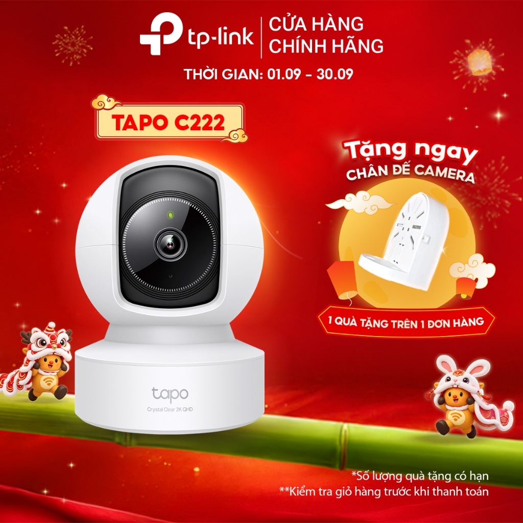 Camera Wi-Fi Trong Nhà TP-Link Tapo C222 | Độ Phân Giải 2K 4MP QHD, Quay Quét 360º, Báo Động Âm Than