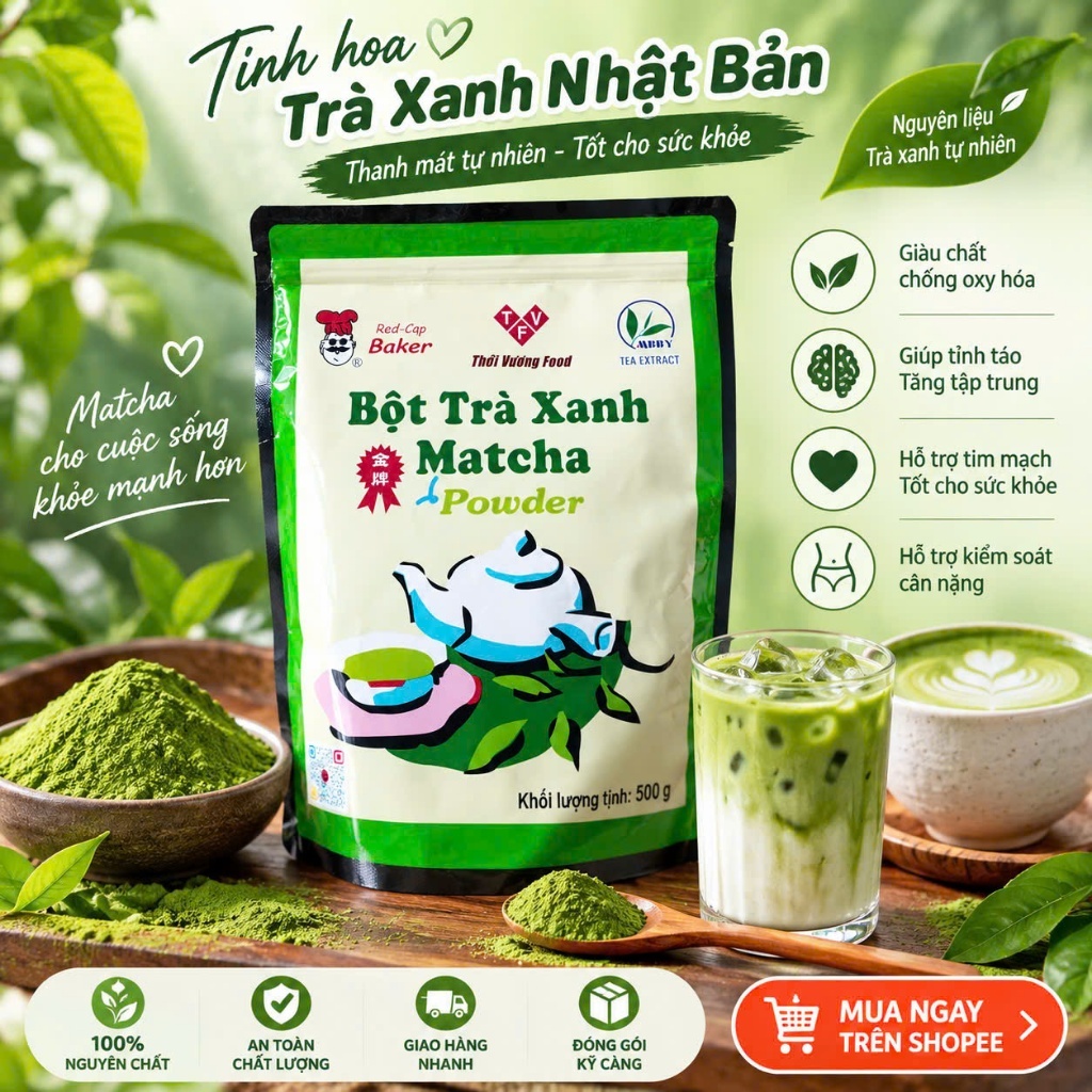 Bột Matcha Đài Loan Mũ Đỏ - Red Cap Baker Matcha Powder 500g