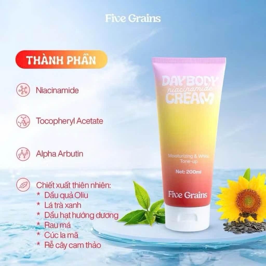 Kem Dưỡng Nâng Tone Body Five Grains Trắng Da 200ml