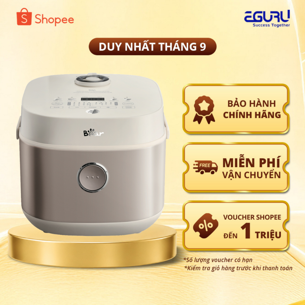 Nồi cơm điện 1L Bear RC-4H30S 800W, Lòng Nồi 6 Lớp Chống Dính, Hâm Nóng Hẹn Giờ, Bảo Hành 18 tháng