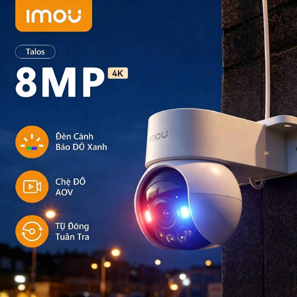 IMOU Camera Wifi Ngoài TrờI Talos 5MP 3K /8MP 4K |Đèn cảnh báo đỏ-xanh | AI SENSE phát hiện người/xe