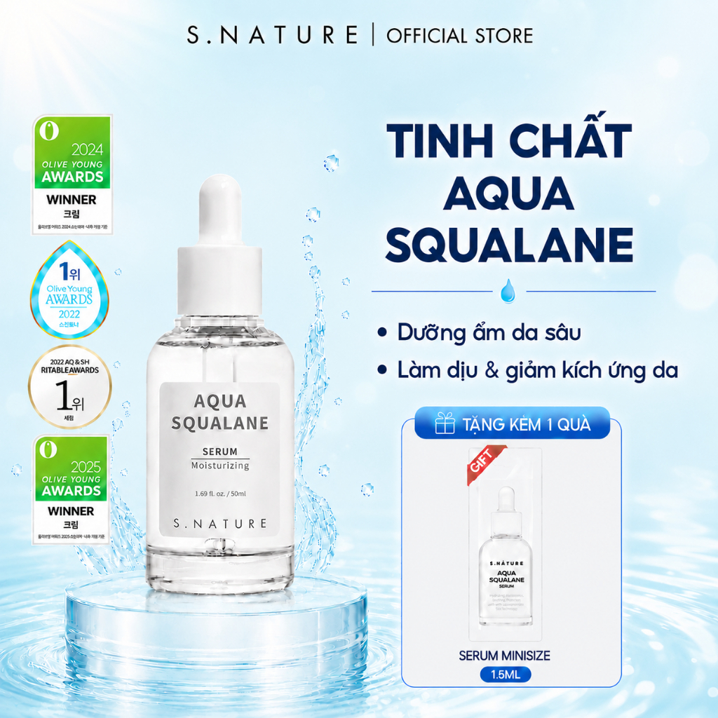 [MUA 1 TẶNG 1] Tinh Chất Dưỡng Ẩm S.NATURE Aqua Squalane Serum Cấp Ẩm Chuyên Sâu Làm Dịu Phục Hồi Da