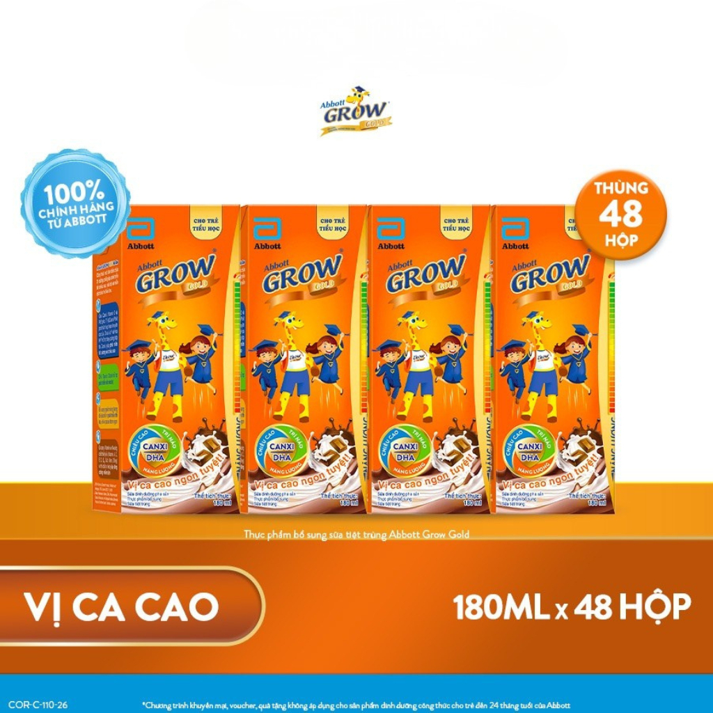 Combo 3 lốc sữa bột pha sẵn Abbott Grow Gold Cacao 180ml/hộp