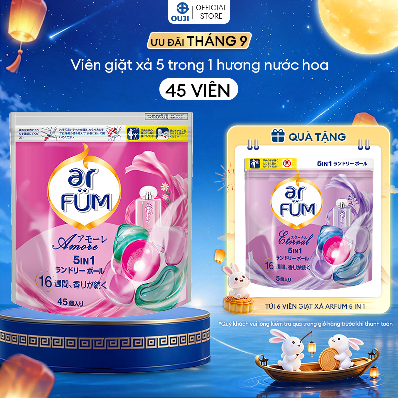 Viên giặt Quần áo arFUM 5 trong 1 tinh dầu nước hoa, khử khuẩn 99% - (túi 45 viên)