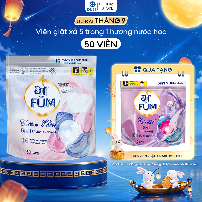 Viên giặt xả arFUM 5in1, tinh dầu nước hoa thơm lâu 16 tuần, khử khuẩn 99% - (50v)