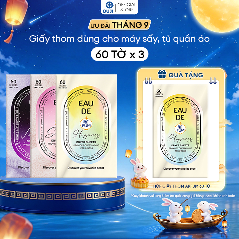 Combo 3 Giấy Thơm Arfum Làm Mềm Vải Và Chống Tĩnh Điện, Khử Mùi Tủ Giày, Tủ Quần Áo (60 Tờ/ Hộp)