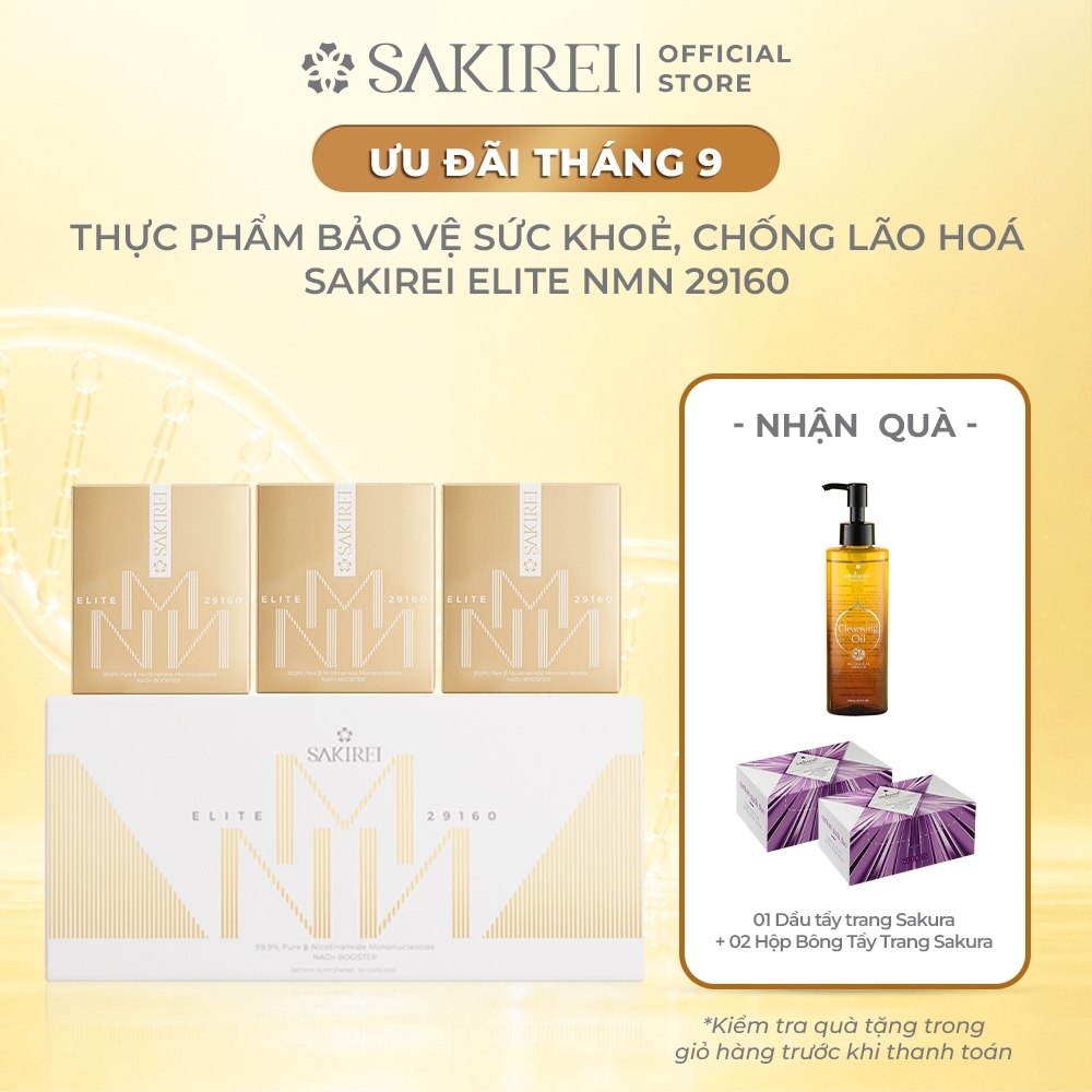 Viên uống NMN, hỗ trợ chống lão và làm đẹp da Sakirei Elite NMN 29160 - 15000mg NMN hộp 90 viên
