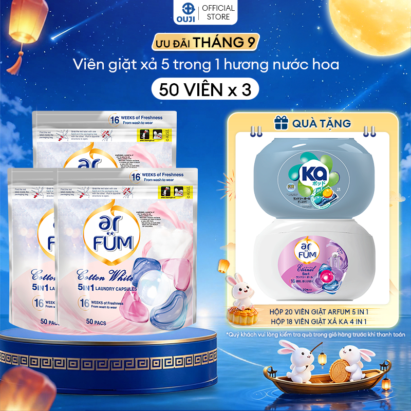 Combo 3 Túi Viên giặt Quần áo arFUM 5 trong 1 tinh dầu nước hoa, khử khuẩn 99% - 4 mùi hương (túi 50