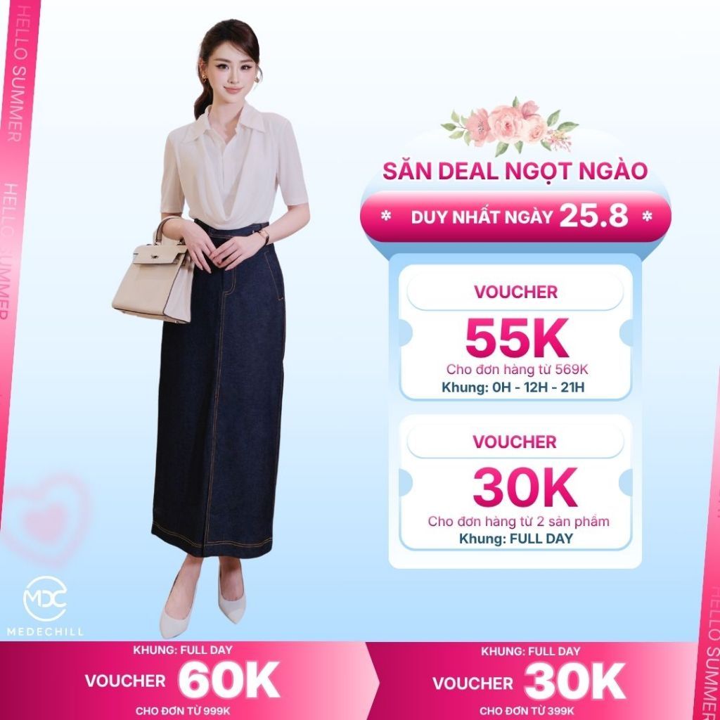 Set Váy Công Sở Hiện Đại, Áo Thun Cotton Cổ Sơ Mi Xếp Nếp Kèm Chân Váy Suông Dài Chất Bò Lụa Cao Cấp