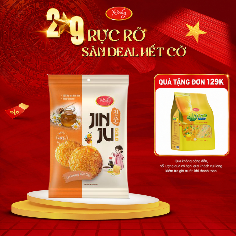 [GIAO SAU LỄ] [Tặng Quà Đơn 129k] Bánh gạo Richy Jinju Gold hương vị Ganjang mật ong 100g
