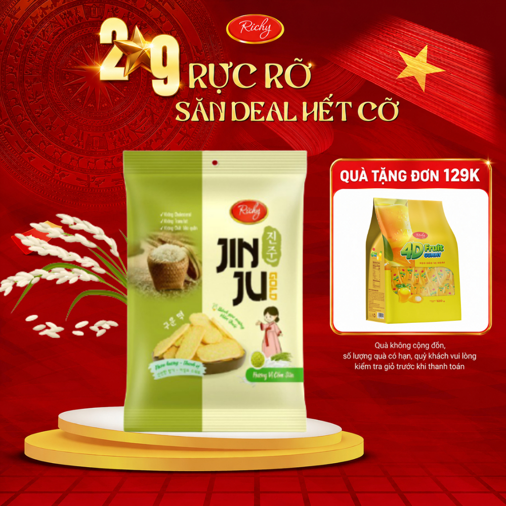[HỎA TỐC HN] [Tặng Quà Đơn 129k] Bánh Gạo JINJU RICHY vị Cốm Sữa 145g