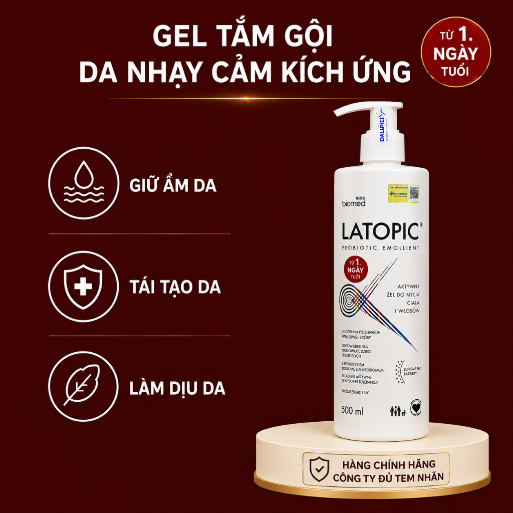 Gel Tắm Gội Dưỡng Ẩm Dịu Nhẹ LATOPIC Cho Bé Sữa Tắm Ngừa Viêm Da Cơ Địa Chàm Sữa Dị Ứng Chính Hãng