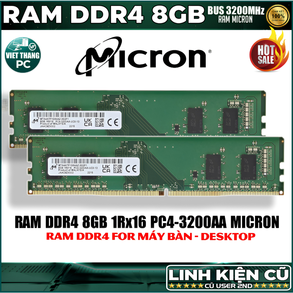 Ram Máy Tính 8GB DDR4 Bus 3200Mhz Dùng cho PC - Ram cũ đã qua sử dụng ( Cũ - 2nd )