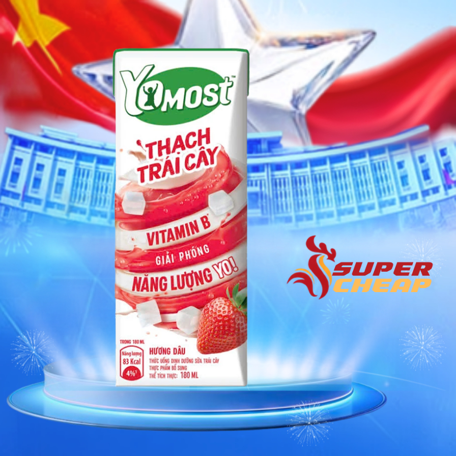 [HỎA TỐC HCM] Thùng Yomost Thạch Trái Cây Hương Dâu 48 Hộp 48x180ml (12 lốc/thung) - Supercheap Sale