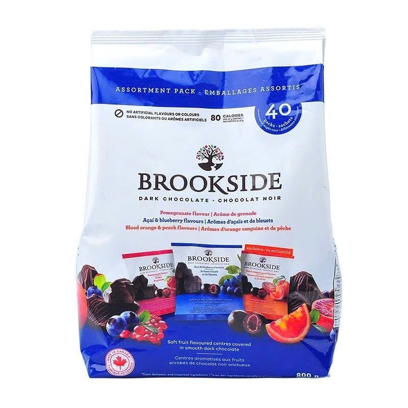 3 túi Brookside dark chocolate, Socola bọc nhân trái cây, 2 vị việt quất và cam đào