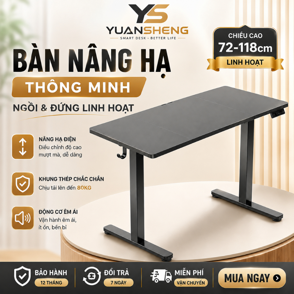Bàn Nâng Hạ Điện Thông Minh YuanSheng, Bàn Làm Việc Nâng Hạ Chiều Cao, Bàn Máy Tính, Bàn Văn Phòng