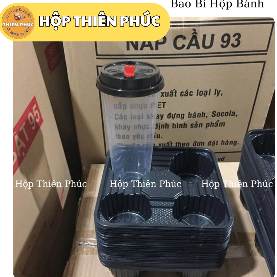 100 Khay 4 - 6  ly trà sữa chống đổ - Khay lót ly 4 - 6 ngăn - Khay 4 - 6 ngăn đựng ly trà sữa mang 