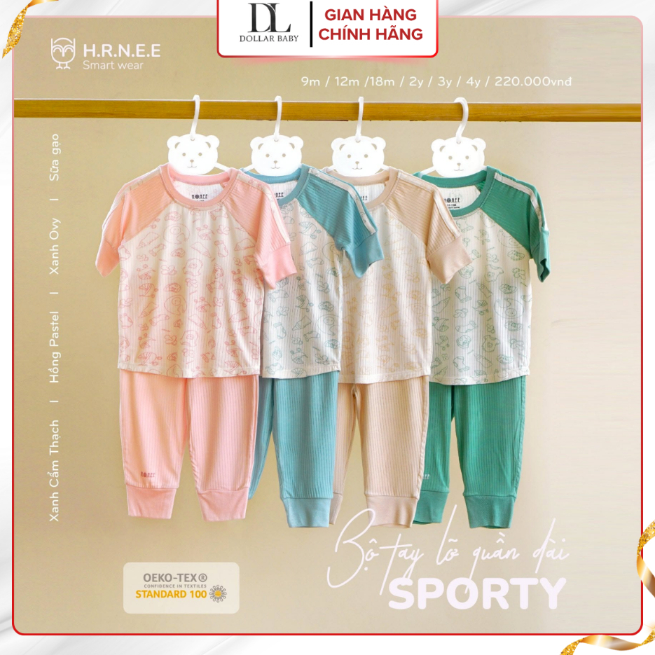Bộ Tay Lỡ Quần Dài Trẻ Em Hrnee Sporty 6M-4Y - Vải Modal Mềm Mại, Nằm Điều Hòa - Chính Hãng Việt Nam