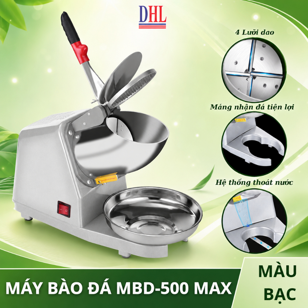 Máy xay đá bào, đá tuyết mịn 4 lưỡi, 2 nắp Mitomo MBD - 500 MAX - BẢO HÀNH 3 NĂM