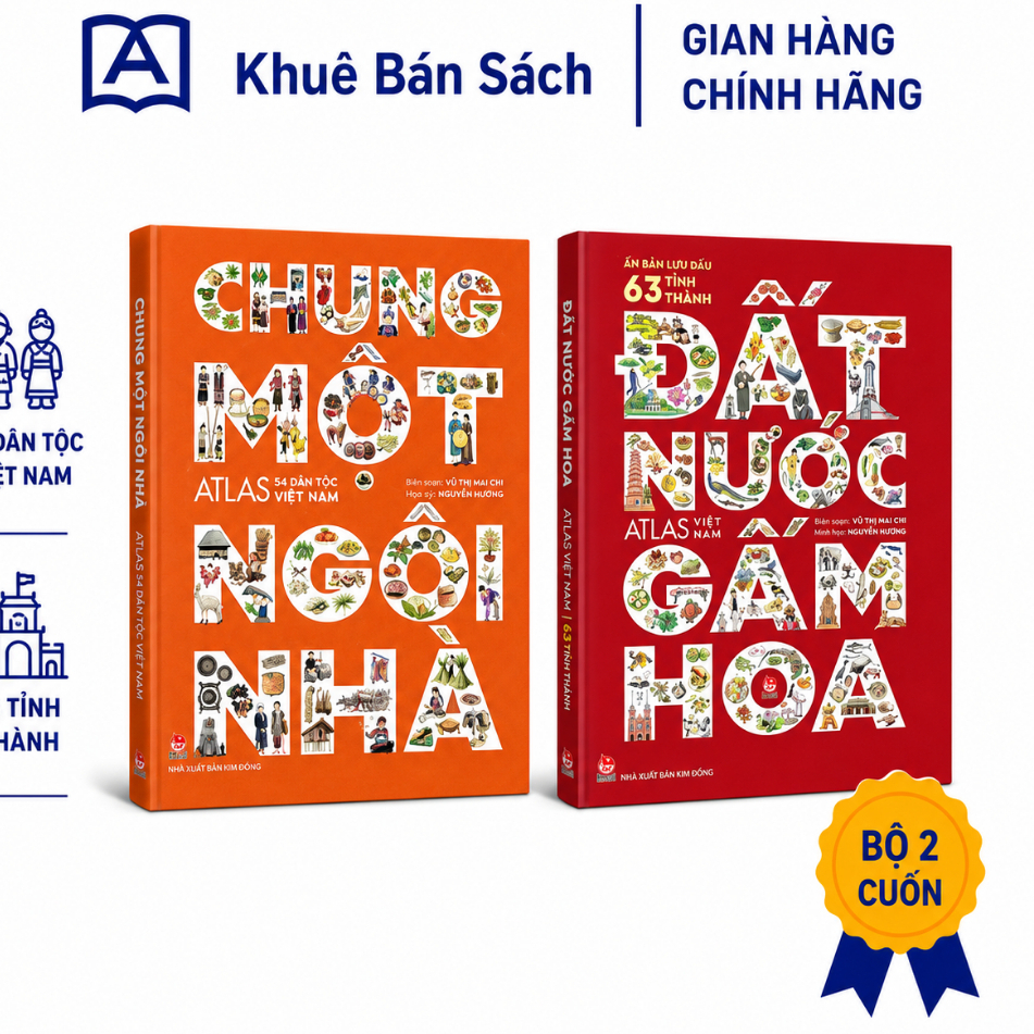 Sách - Đất Nước Gấm Hoa - Atlas Việt Nam - Ấn Bản Lưu Dấu 63 Tỉnh Thành + Chung Một Ngôi Nhà - Atlas