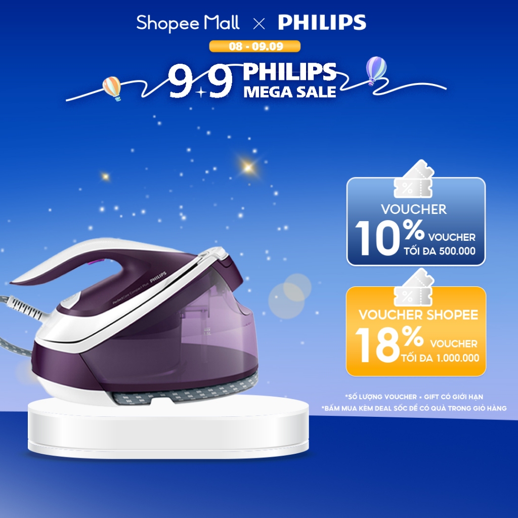 Bàn ủi bộ tạo hơi nước PHILIPS GC7933 /30 ủi phẳng nhanh chóng - Hàng Chính Hãng