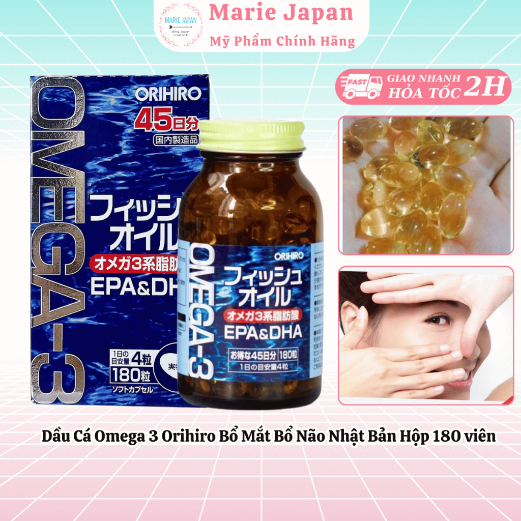 Dầu Cá Omega 3 Orihiro Bổ Mắt Bổ Não Nhật Bản  Hộp 180 viên