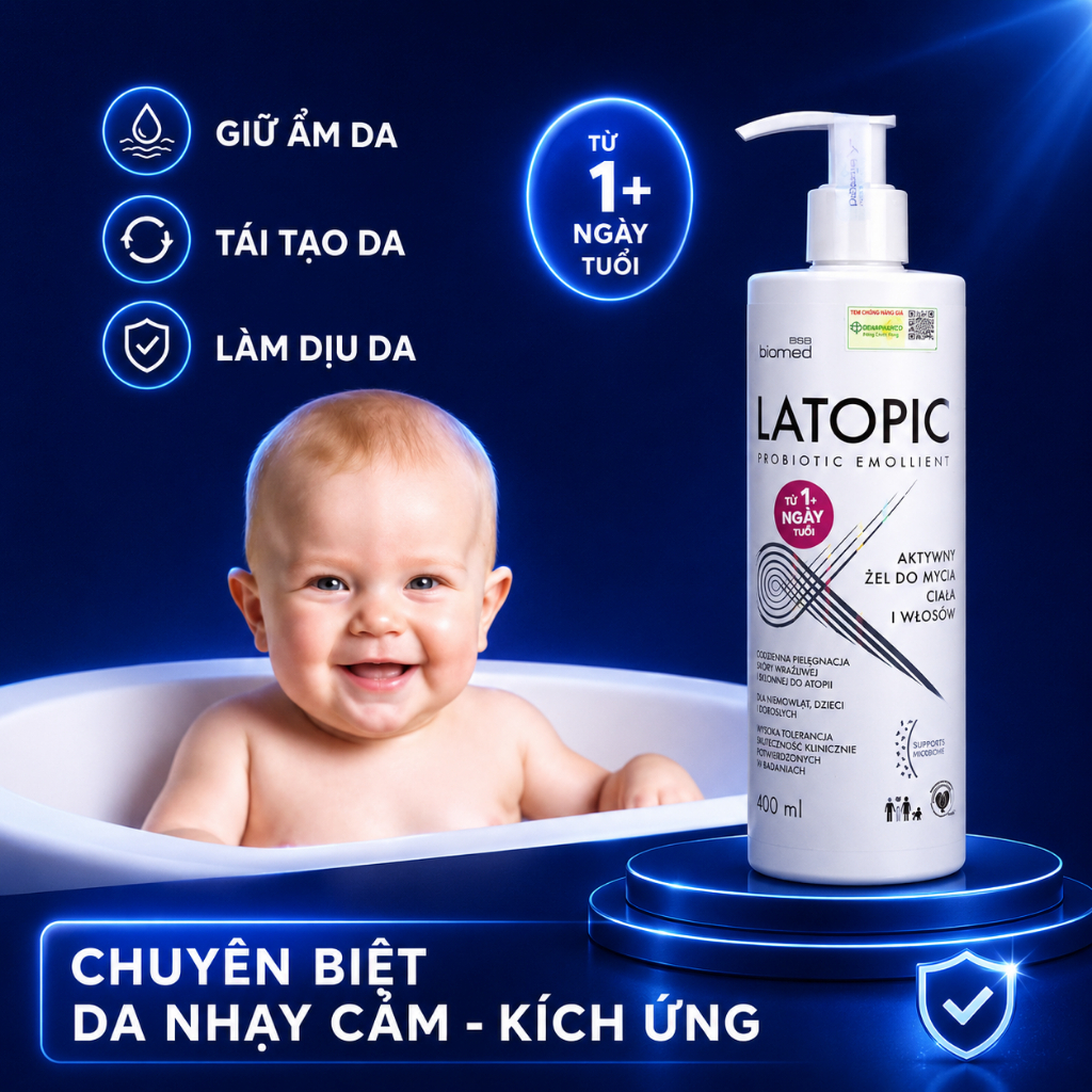 Gel Tắm Gội Dưỡng Ẩm Dịu Nhẹ LATOPIC Cho Bé Sữa Tắm Ngừa Viêm Da Cơ Địa Chàm Sữa Dị Ứng Chính Hãng