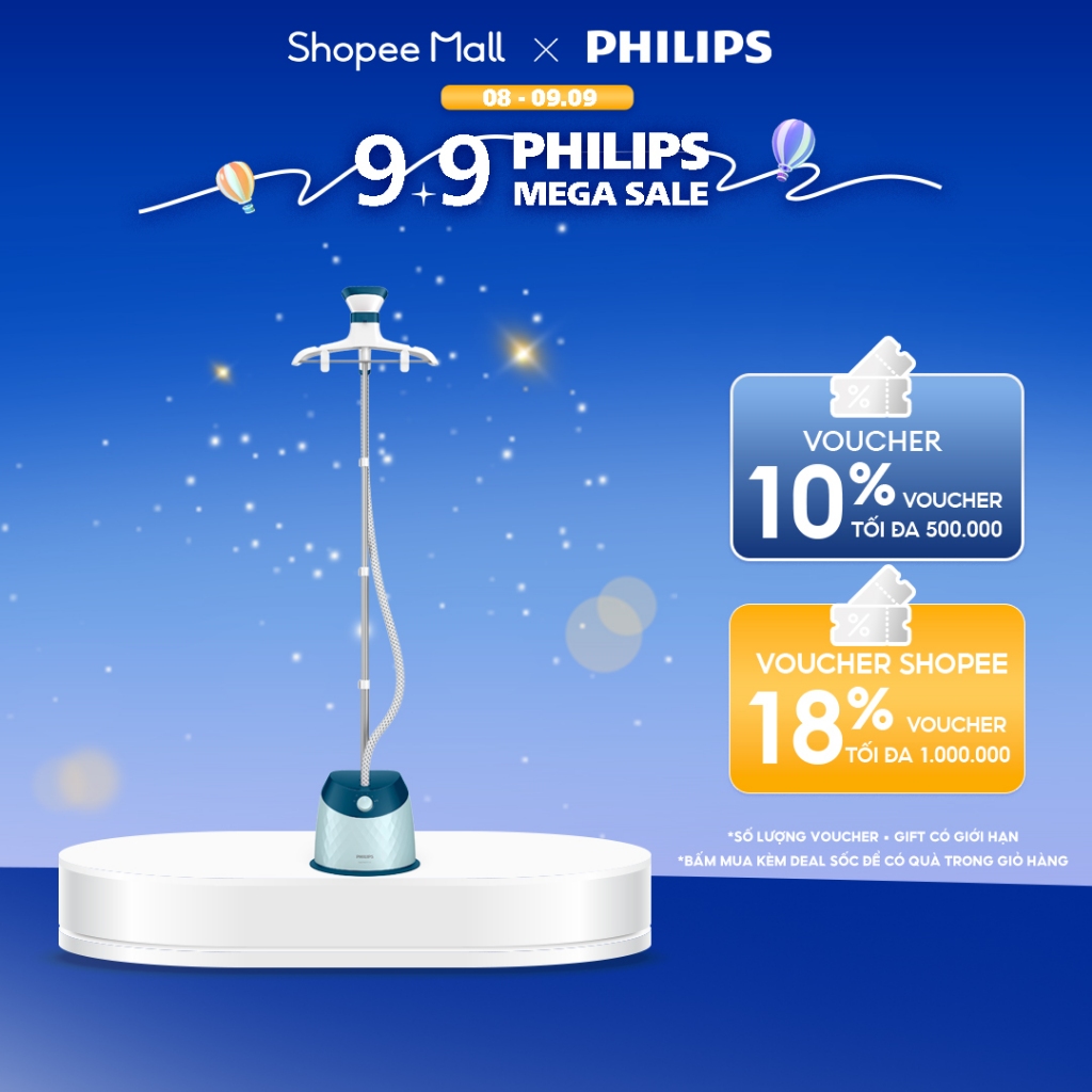 Bàn Ủi Hơi Nước đứng PHILIPS GC518 1600W Xanh - Hàng Chính Hãng